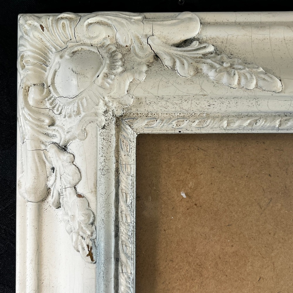 Vtg Picture Frame Ornate White Crackle 14.5x17.5" Shabby Chic Wall Decor Baroque - Picture 8 of 9